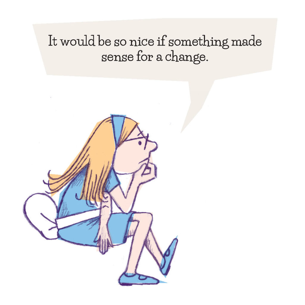 an illustration of a girl deep in thought